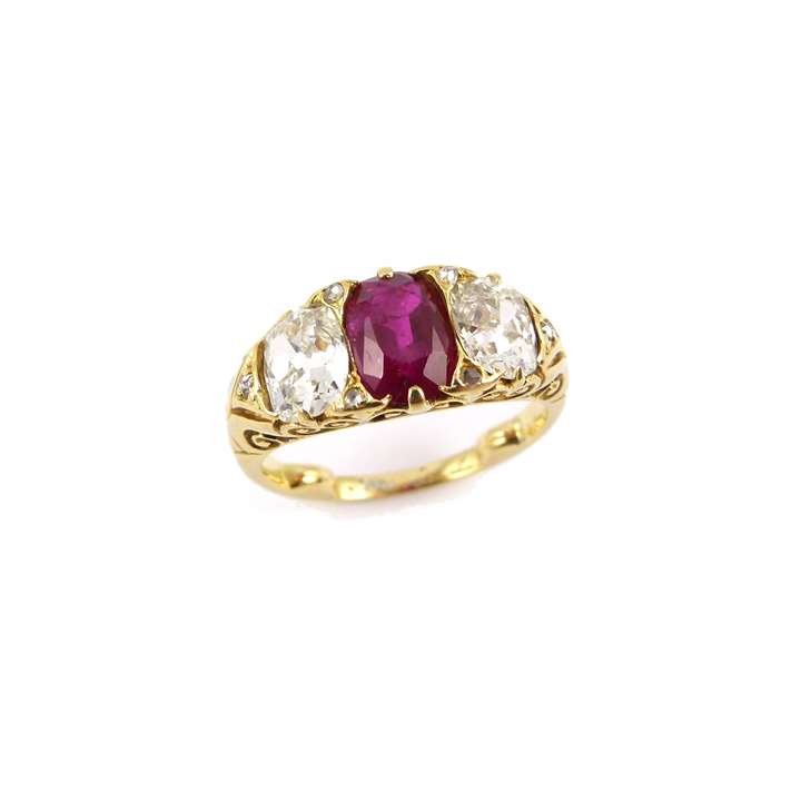 Late 19th century ruby and diamond three stone ring